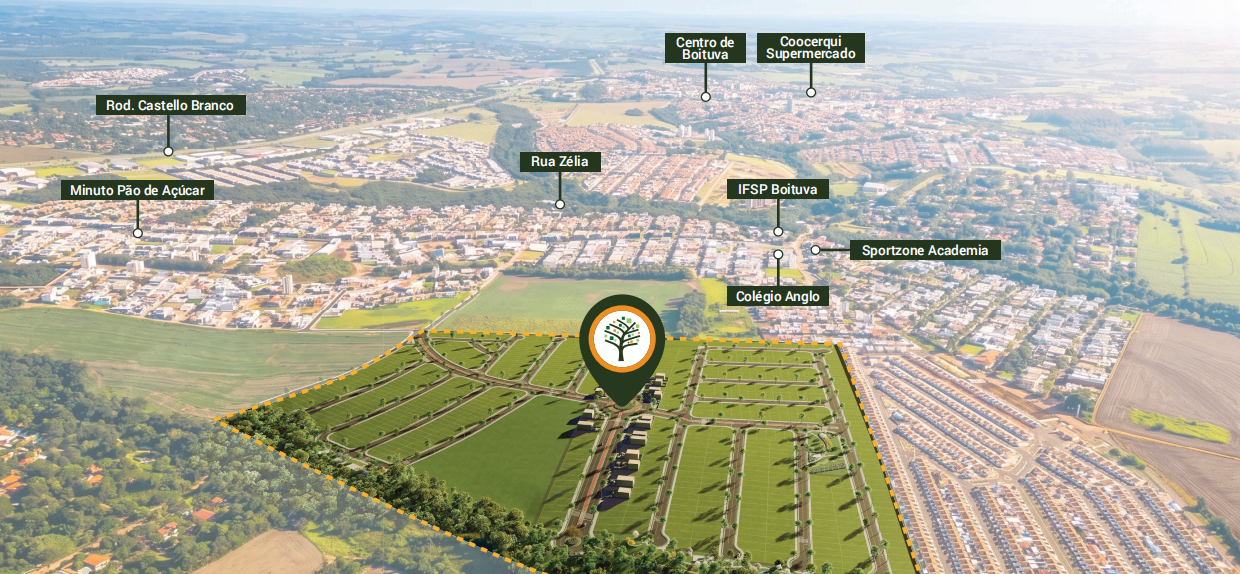 Mapa de localização do Parque Arvoredo em Boituva